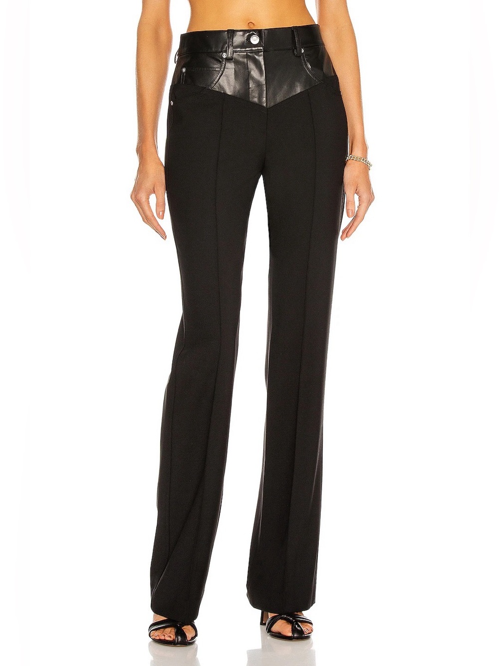 Helmut Lang Black ARCHIVAL "Garter" Leather-Paneled Pants - Size 2